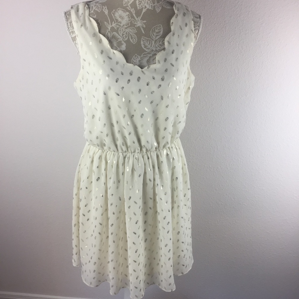By & By White Gold Polka Dot Sleeveless Short Dress Women’s Size XL